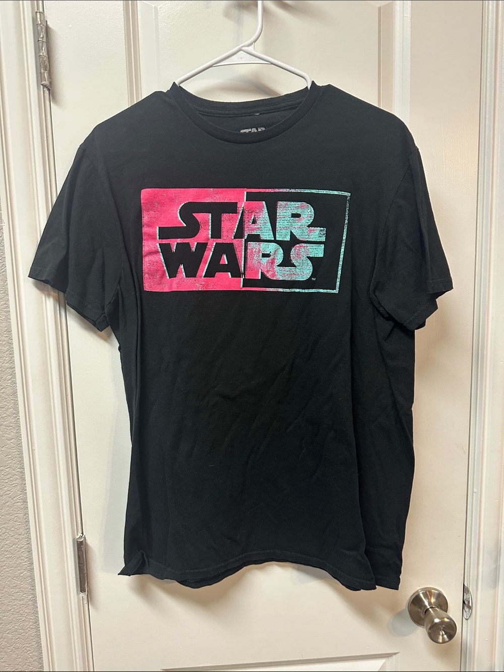Star Wars Black Short-Sleeve Tee with Pink and Teal Logo
